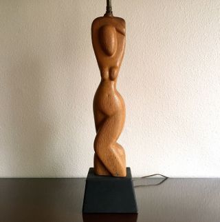Carved Wood Nude Sculptural Table Lamp,  1950s Modernism In Manner Of Heifetz