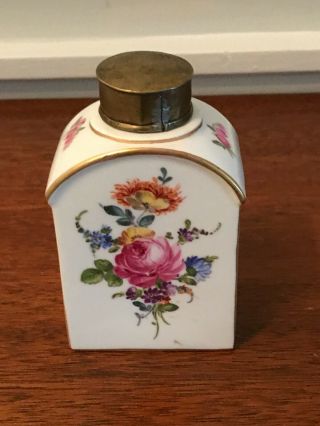 Antique Signed Dresden Hand Painted Porcelain Perfume Bottle