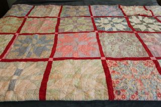 Vintage Hand Stitched Heavy Quilt W/ Star Pattern & Feedsack Fabric 58x81 Cutter