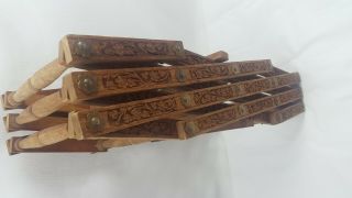 Antique? Hand Carved Wood Wine Rack Accordion Folding 10 Bottle Vintage Decor