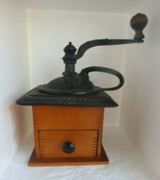 Antique Vintage Wood And Iron Coffee Grinder Mill 11 " Tall