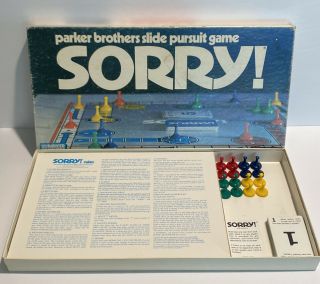 Sorry Board Game 1972 Parker Brothers 0390 Complete Rare Antique
