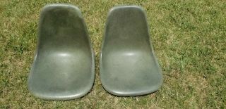 2 Eames Herman Miller Green Mid Century Modern Fiberglass Shell Chairs
