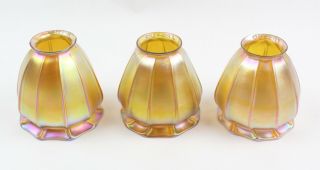 Antique Quezal Art Glass Lamp Shades Signed Gold Squash Blossom Cond.