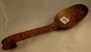 Large Antique Wooden Spoon Hand Carved 15 1/2 Inches Long Primitive