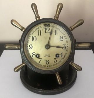 Chelsea Ship’s Bell Clock With Ships Wheel Antique