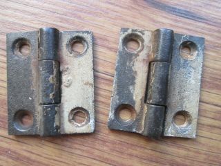Pr Old Vintage Cast Iron Cabinet Door Butt Hinges 1 1/2 " X 1 3/4 " No Screws 5