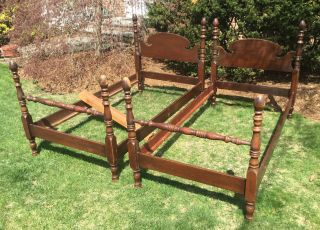 Vintage Pair Mahogany Twin Poster Beds Style Single Bed Frames
