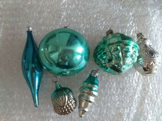 Vintage Glass Ussr Propaganda Xmas Christmas Tree Ornaments Green Set Icicle Vas