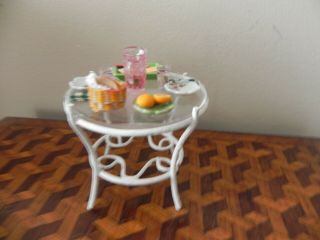 Dollhouse miniature white outdoor table set for picnic artist designed 2 