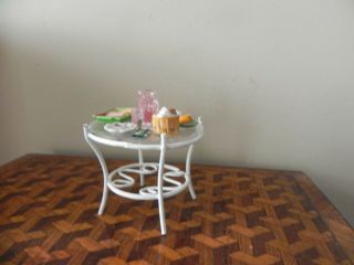 Dollhouse miniature white outdoor table set for picnic artist designed 2 