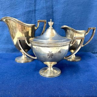Tiffany & Co Sterling Silver Set 3 Lidded Sugar Cup Milk Pitcher Creamer Antique