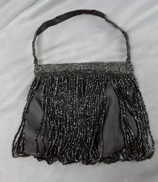 Antique Purse 1920s Art Deco Micro Beaded Black 6 X5 In Flapper Style Cocktail