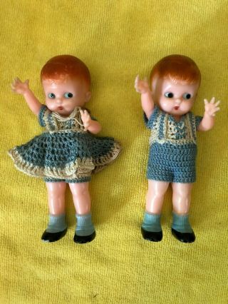 Vintage Knickerbocker Plastic Co.  Boy And Girl Doll Rattle Set