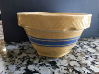 Vintage Antique Yellowware Wave Blue Band Mixing Serving Bowl Small 5 " Marked?