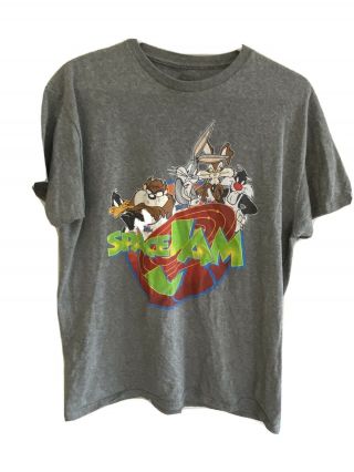 Vintage 90s Space Jam T Shirt Medium Looney Tunes - Basketball