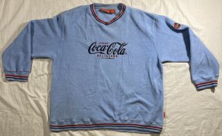 Vintage Light Blue Coca Cola Coke Fleece Sweatshirt Jacket Size L