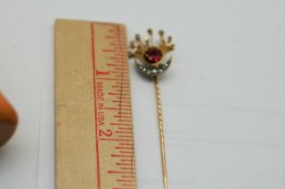 Antique Ruby Old Mine Cut Diamonds 14k Yellow Gold Stick Pin A 40