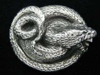 Rh01136 Vintage 1980 Cut - Out Coiled Snake Pewter Belt Buckle