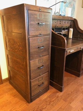 Antique Arts & Crafts Library Bureau 4 Drawer Oak File Cabinet