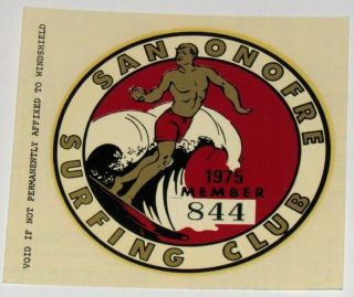 Vintage 1975 San Onofre Surfing Club Water Slide Decal