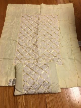 Vintage Baby Crib Quilted Comforter& Pillow Set Yellow / Gold Rare Usa