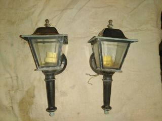 Vintage/antique Pair Brass Porch Light/carriage Lamp Beveled Glass