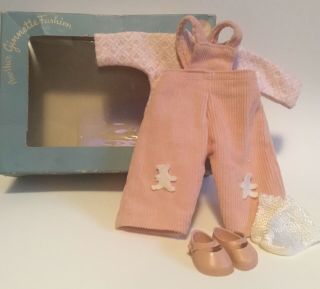 Vintage 1957 Vogue Ginnette Doll Light Pink Teddy Bear Overalls Shirt Box Cute