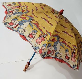 Antique Vtg Childs Umbrella Parasol Cotton/wood From The Republic Of China 1960s
