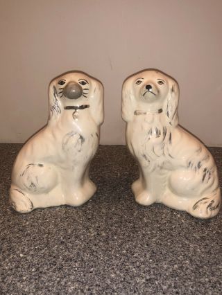 Antique Pair Staffordshire Spaniel Dog Porcelain Figurine 5”