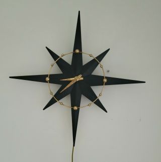 Rare Starlite Mid - Century Modern Starburst Atomic Wall Clock Sunburst Light Up