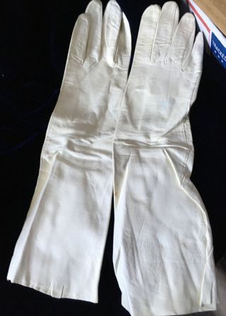 Italian Ladies Vintage Calfskin Thin White Leather Long Gloves Size 7