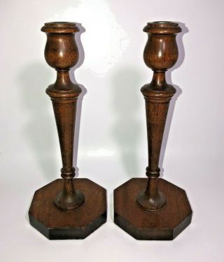 Antique Pair Elegant Vtg Wooden Candlestick Holders For Tapers 11.  5 Inches Tall