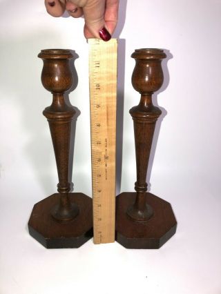 Antique Pair Elegant Vtg Wooden Candlestick holders for tapers 11.  5 inches tall 2