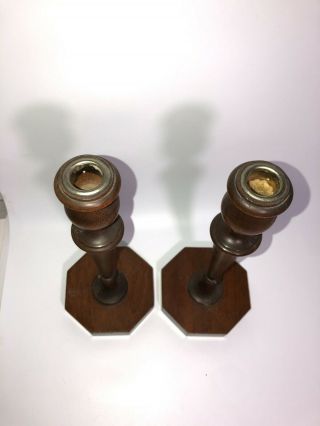 Antique Pair Elegant Vtg Wooden Candlestick holders for tapers 11.  5 inches tall 3
