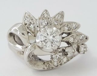 0.  55 Ct Vintage 14k White Gold Round Cut Diamond Anniversary Engagement Ring