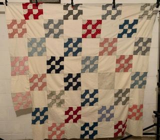 Antique Vintage Cotton Fabrics Late 1800s / Early 1900s Bow Tie Quilt Top