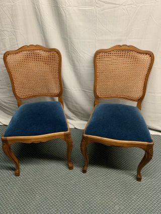 Vintage Pair French Country Solid Oak Cane Back Chairs