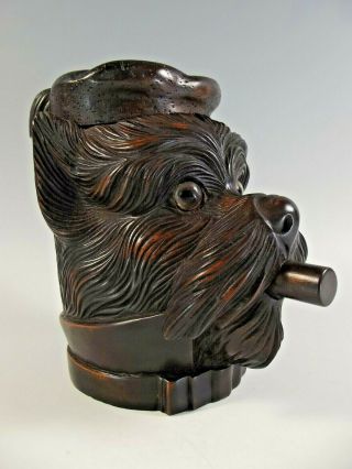 Antique Black Forest Carved Wood Terrier Dog Head Tobacco Jar