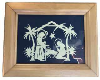 Vintage Framed Hand Cut Paper Nativity Silhouette Scherenschnitte Brenda Miller