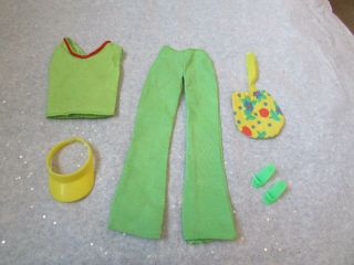 Barbie Clothes Vintage Clone Green Outfit,  Shoes,  Hat,  Purse Hong Kong Tag
