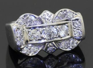 Heavy Antique 18k Wg 1.  02ctw Vs Diamond Cluster Cocktail Ring W/ Size 3.  75