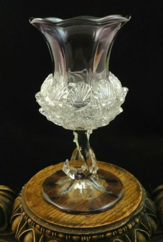 Antique Victorian Applied Amethyst Thistle Art Glass Floriform / Thorn Vase