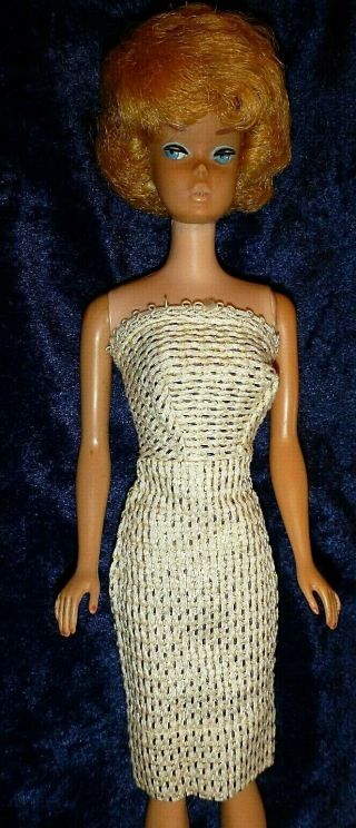 Vintage Blonde Bubble Cut Barbie Doll 1964 - 65 White Gold Dress Mattel Patented