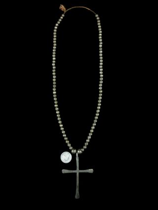 Antique Pueblo Cross Necklace - Coin Silver Ingot