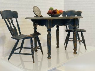 VTG Artist MALON ' 86 Aged Colonial Breakfast Table Set Dollhouse Miniature 1:12 2