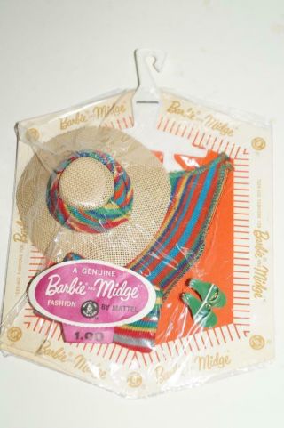 Vintage Barbie Pak Knit Striped Accessories - Straw Hat,  Purse & Shoes Nrfp