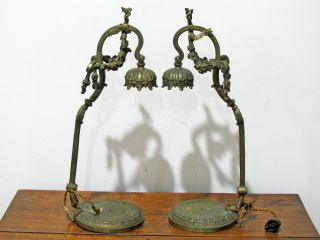 Antique Art Deco Era Ornate Cast Brass Lamp Bases - For Restoration