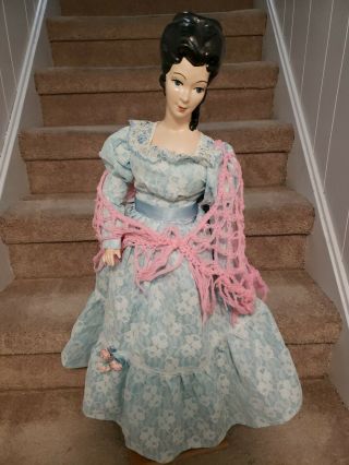 Vintage Light Blue Flowered Dress Porcelain Doll