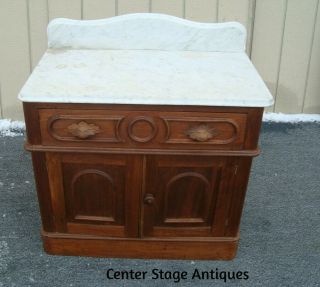 61705 Antique Victorian Marble Top Walut Cottage Washstand Chest